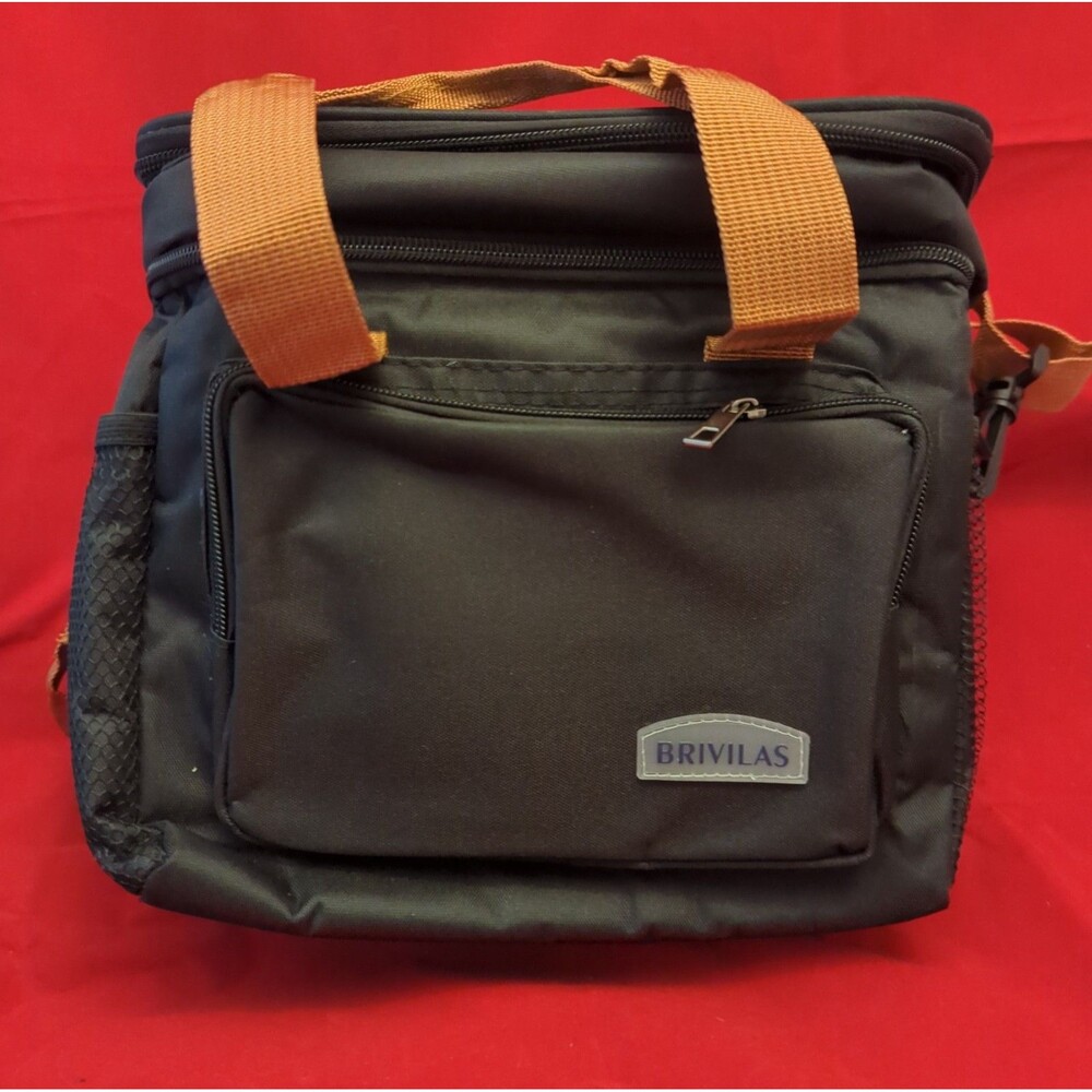 Brivilas Large Insulated Lunch Bag Black Brown Straps Cooler Tote